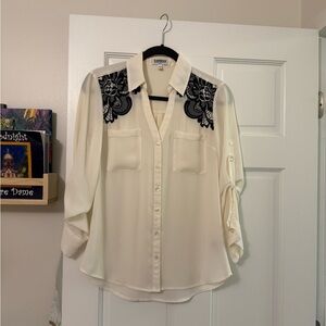 Express Cream Blouse with Black Embroidery